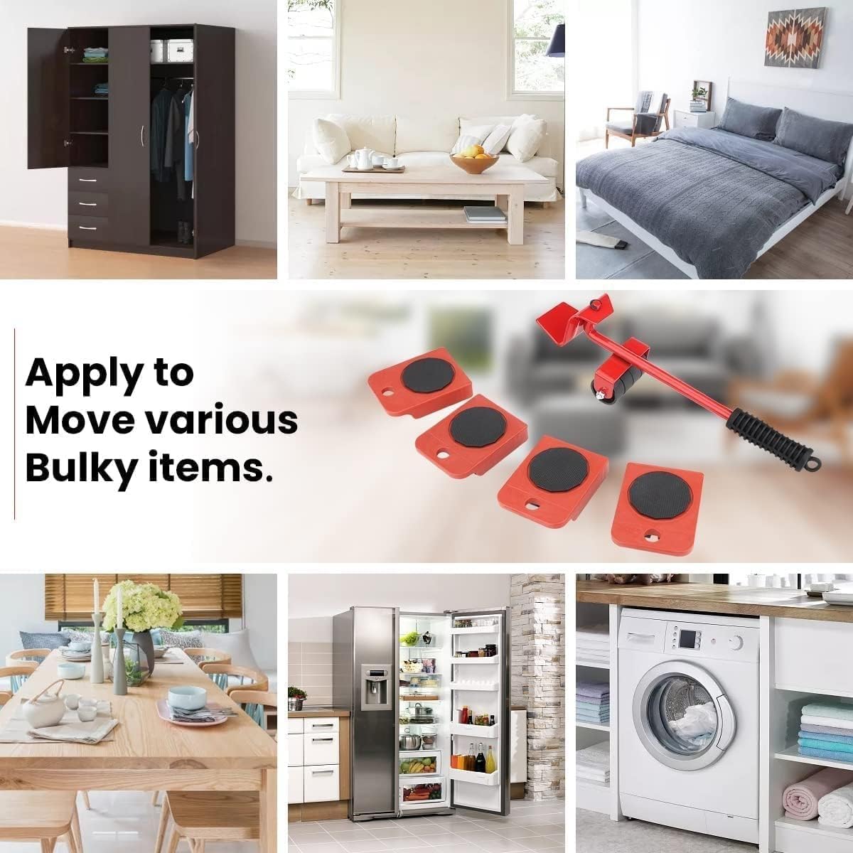 Furniture Lifting Moving Wheel - Heavy Duty Pads Easy and Safe Moving Slider Tools for Shifting Washing Machines, Fridge, Sofa and Wardrobes | Max Load 150KG/331LBS Only Wheel Pad, Pack of 4 GenzVybs